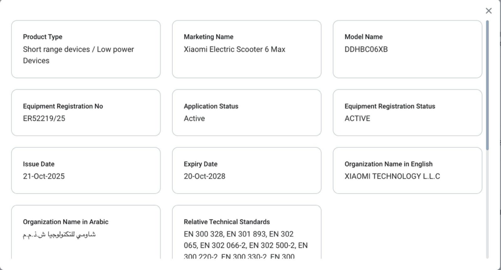 Xiaomi Electric Scooter 6 Max leak