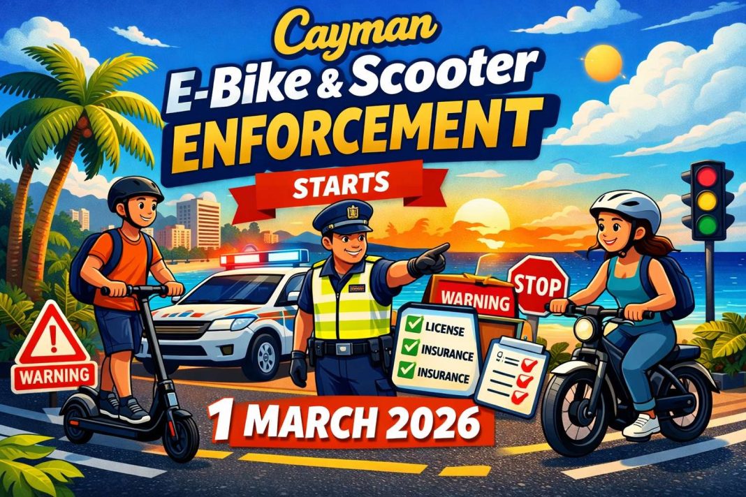 Cayman e-bike and scooter enforcement March 1 2026