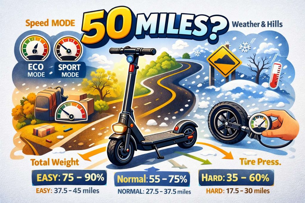 how to read 50 mile electric scooter range claims diagram