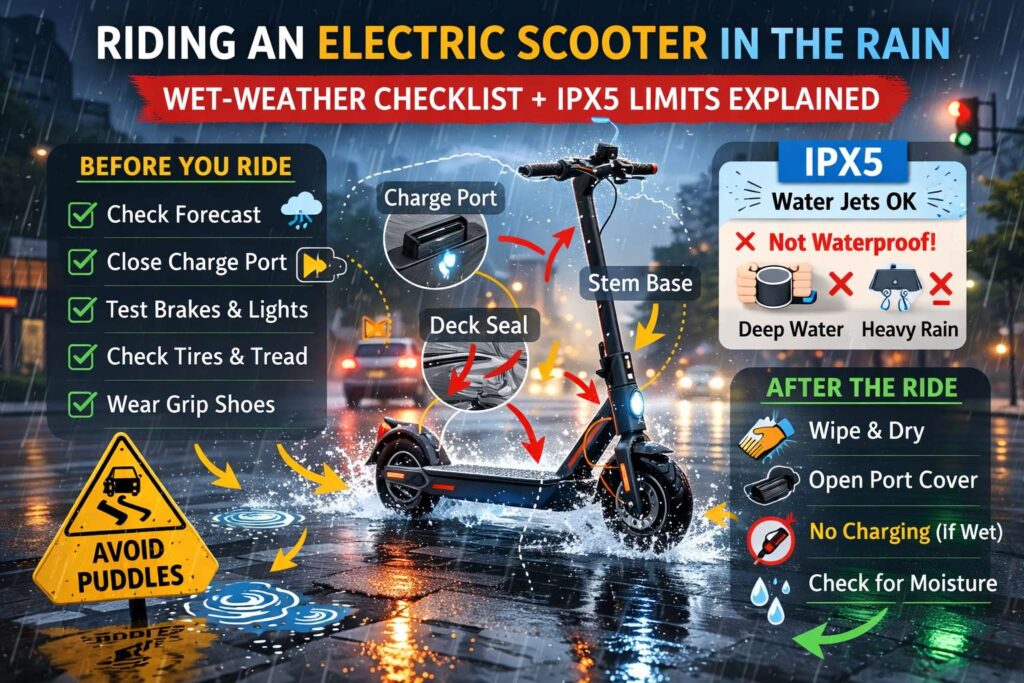 riding an electric scooter in the rain diagram