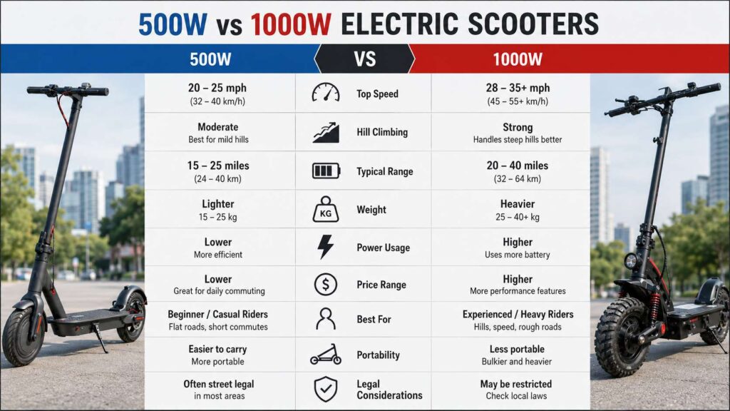 500W vs 1000W electric scooters diagram
