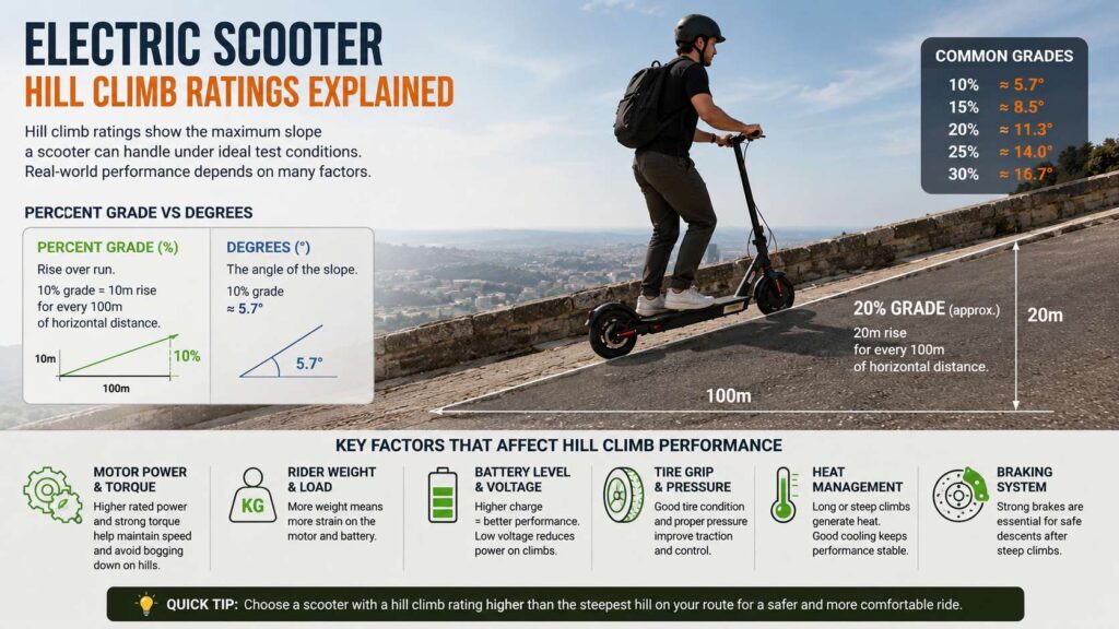 Electric scooter hill climb ratings diagram