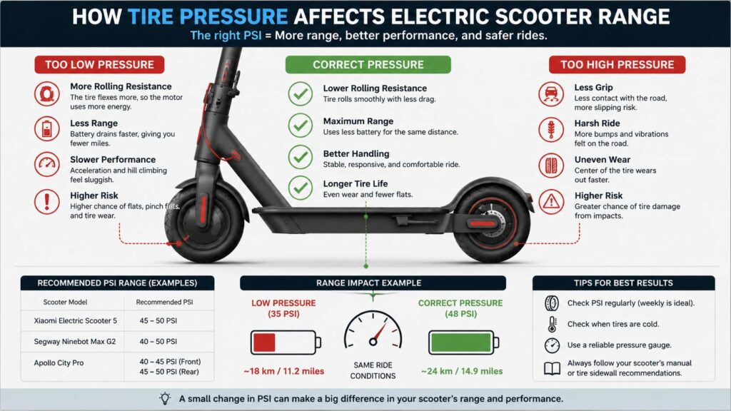How tire pressure changes scooter range diagram
