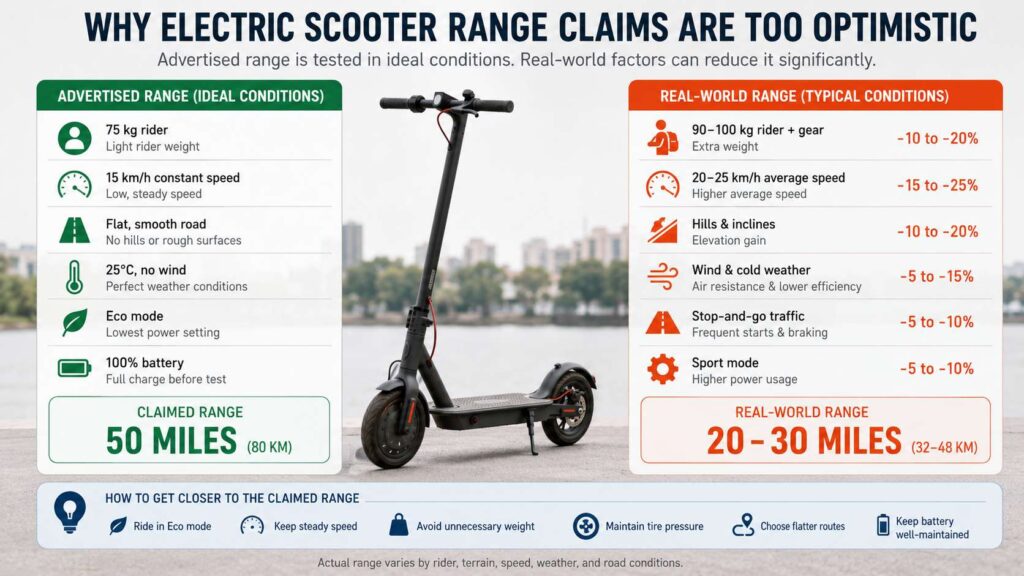 electric scooter range claims diagram