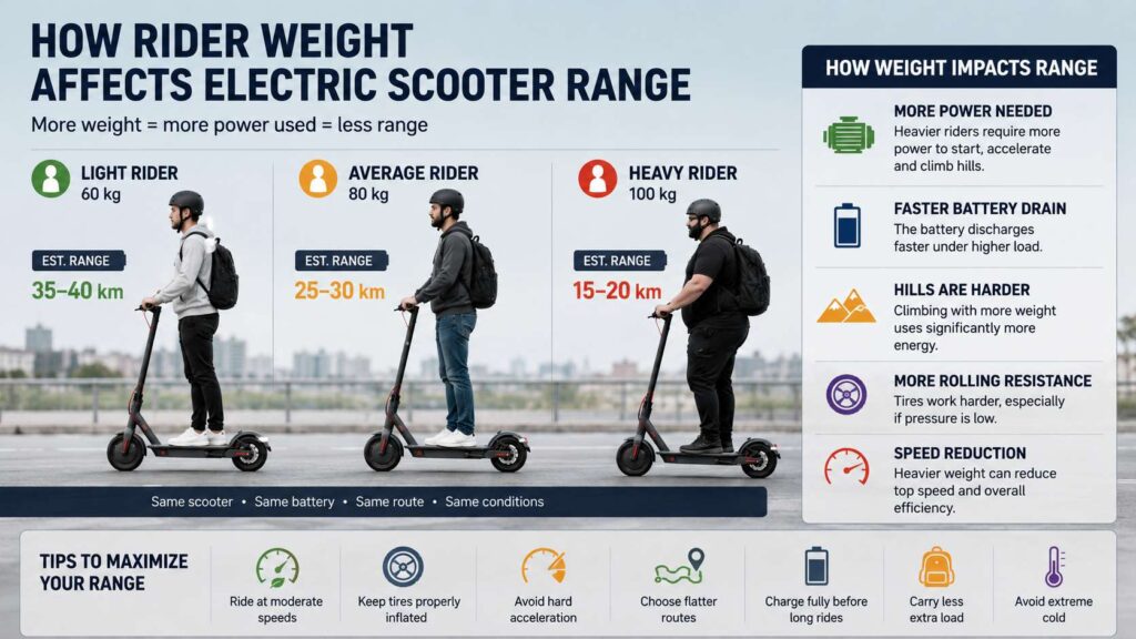 rider weight electric scooter range diagram